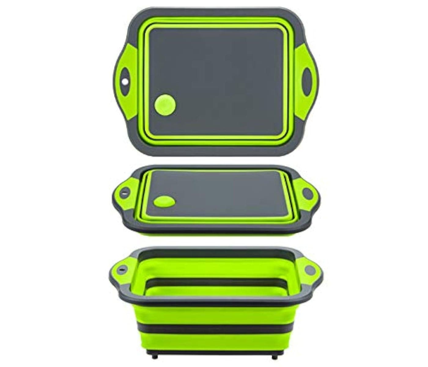 YZWDTGS Collapsible Cutting Board with Colander Foldable Multifunction Kitchen Plastic Silicone Dish Tub Fruits Vegetables Wash and Drain Sink Storage Basket Green