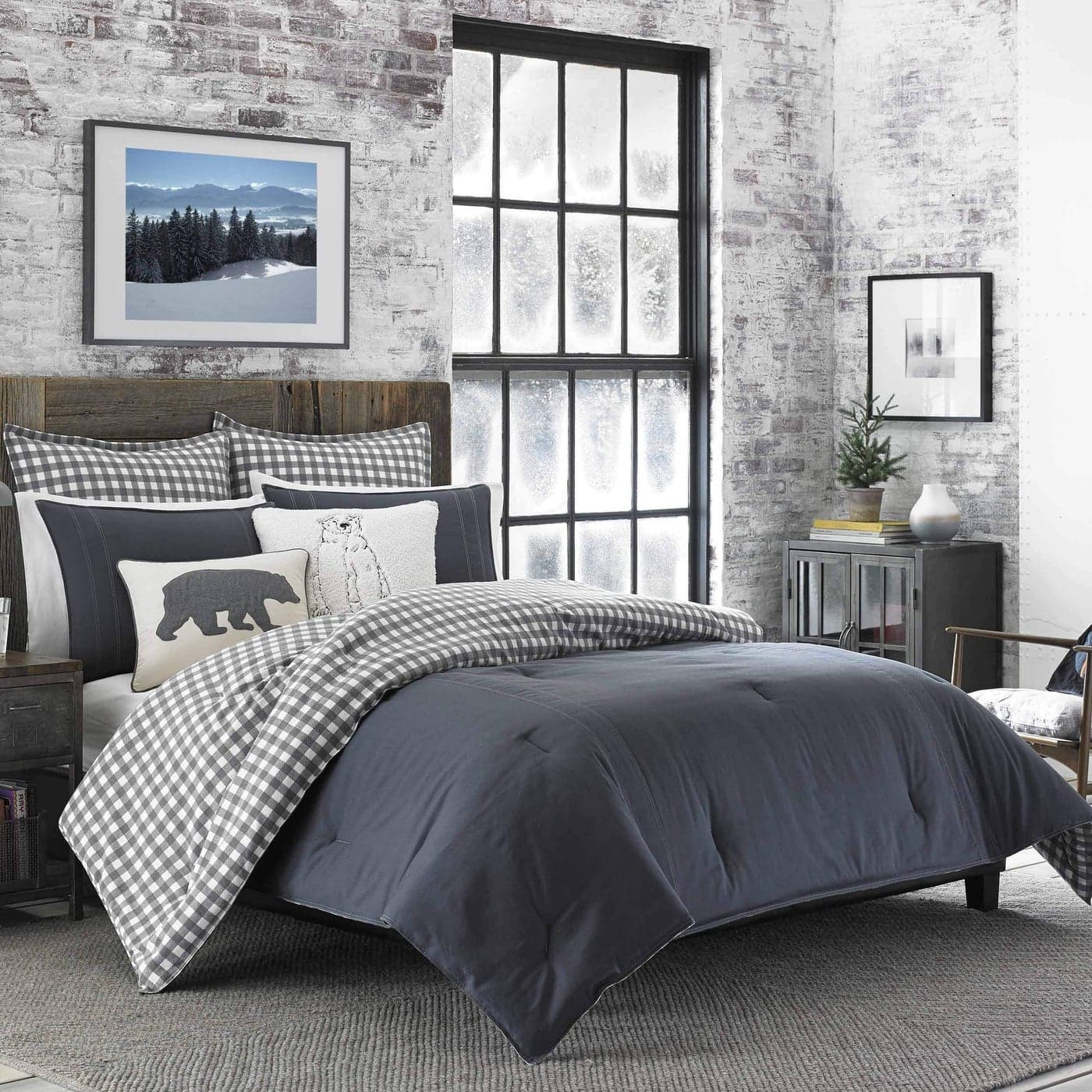 Eddie Bauer Twin Comforter Set Reversible Cotton Bedding with Matching Sham PreWashed for Added Softness Kingston Charcoal Twin
