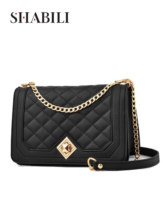 Women PU Shoulder Bag Crossbody Quilted Chain Underarm Handbag, Ladies Large Capacity Multi Pocket Cross Bags with Turn-Lock Adjustable Strap for Teenager Youth Daily Casual Party Travel (Black)