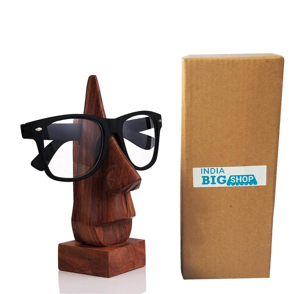 IndiaBigShop Classic Hand Carved Rosewood NoseShaped Eyeglass SpectacleEyewear Holder Brown
