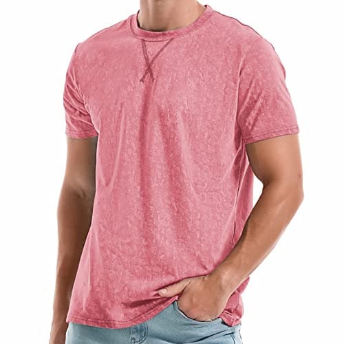 KLIEGOU Men's T-Shirts - Elasticity Cotton Crew Neck Tees 2166 Pink XXXL