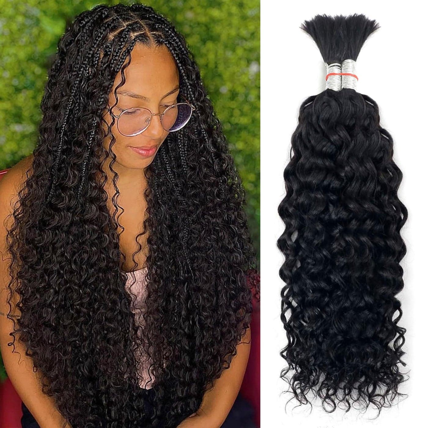 Human Braiding Hair Water Wave Bulk Human Hair For Braiding No Weft Wet And Wavy Human Hair Braiding Hair Extensions For Boho Braids Human Hair 2 Bundles 100g 20inch Natural Black