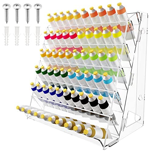 Acrylic Paint Organizer Wall Mount, Paint Holder for Craft Hobby Storage, Rack for 2 oz Bottles, with Brush Holder