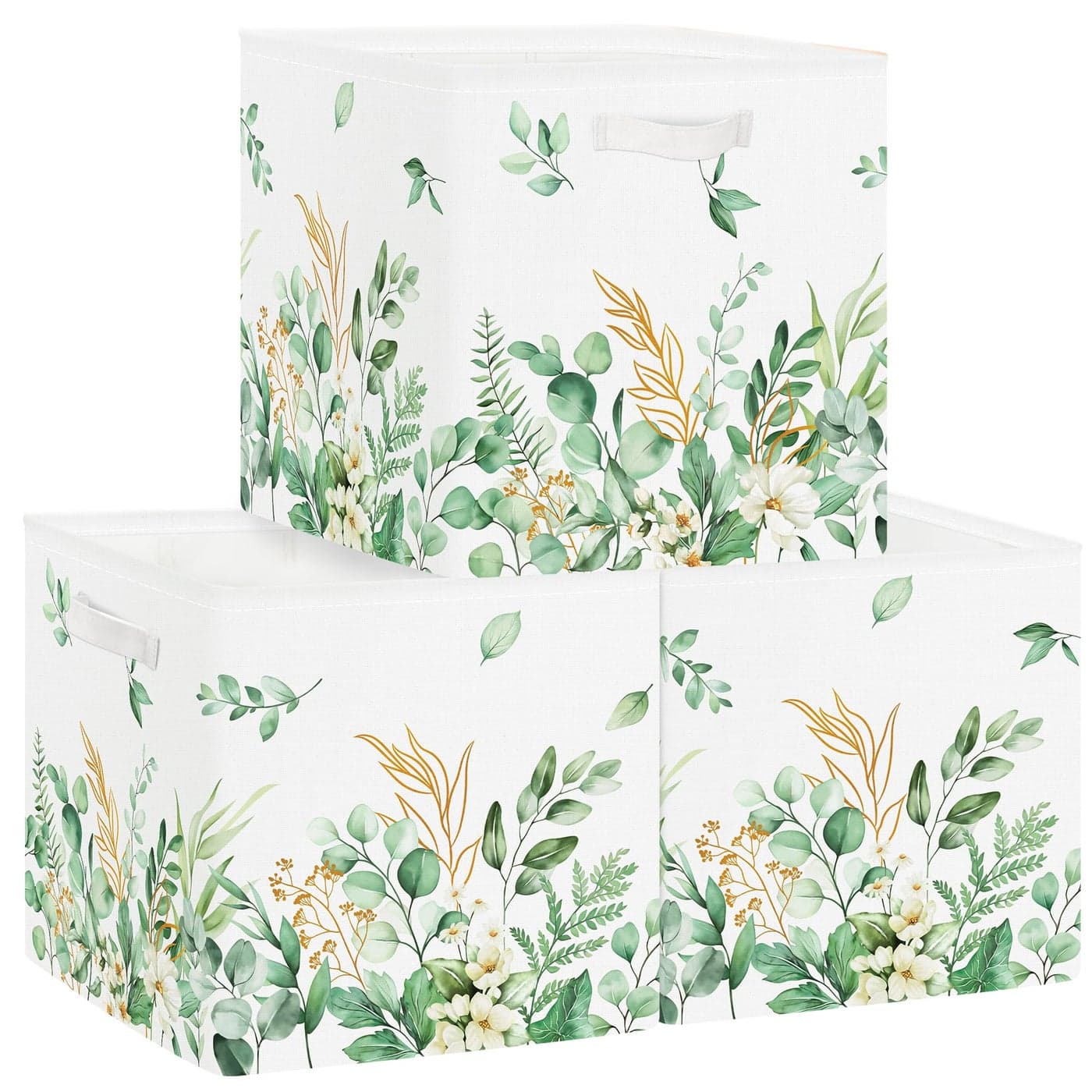 Clastyle 3 pcs Leaf Women Cube Storage Unit Boxes Foldable Kallax Box for Shelves Ladies Girls Storage Baskets for Book Clothes Toy Organizer Green 118x118x118 in