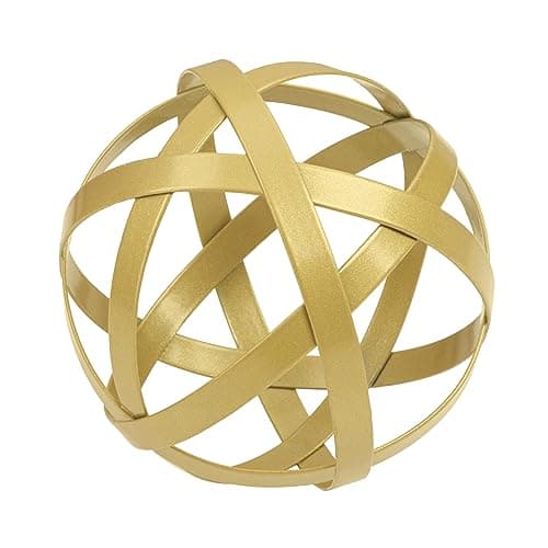 Everydecor Metal Decorative Sphere for Home Decor - Decorative Balls for Shelves, Centerpiece Bowls, Bookshelf - Decoration Orbs Accents for Living Room, Bedroom - Distressed Gold Shelf Spheres