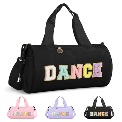 Personalized Dance Bag for Girls, Teen Toddler Ballet Bag Cute Chenille Letter Gym Sport Workout Duffel Bags, Waterproof Cheer Dancer Overnight Weekender Bags for Birthday Christmas Gift(Black)