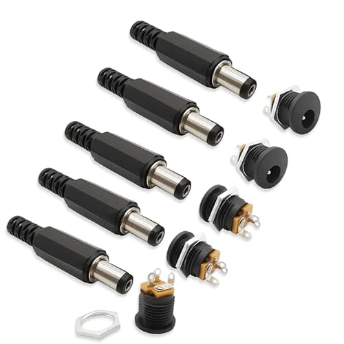 JUKR Multipurpose DC Power Jack PIN Female Socket Panel Mount 12V, 9V, 5V (5.5 X 2.1 mm) Power Supply Plug Screw Type Connectors for Media Player Security Camera DIY Projects (10 Male + 10 Female)