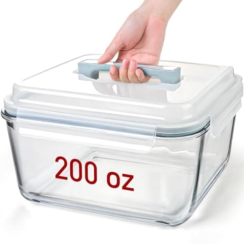 Large Glass Storage Containers with Lids, Extra Large Glass Food Containers for Rotisserie Chicken/Turkey and Potluck, Giant Watermelon Container, XL Big Bowl Freezer Storage Container Airtight 200oz