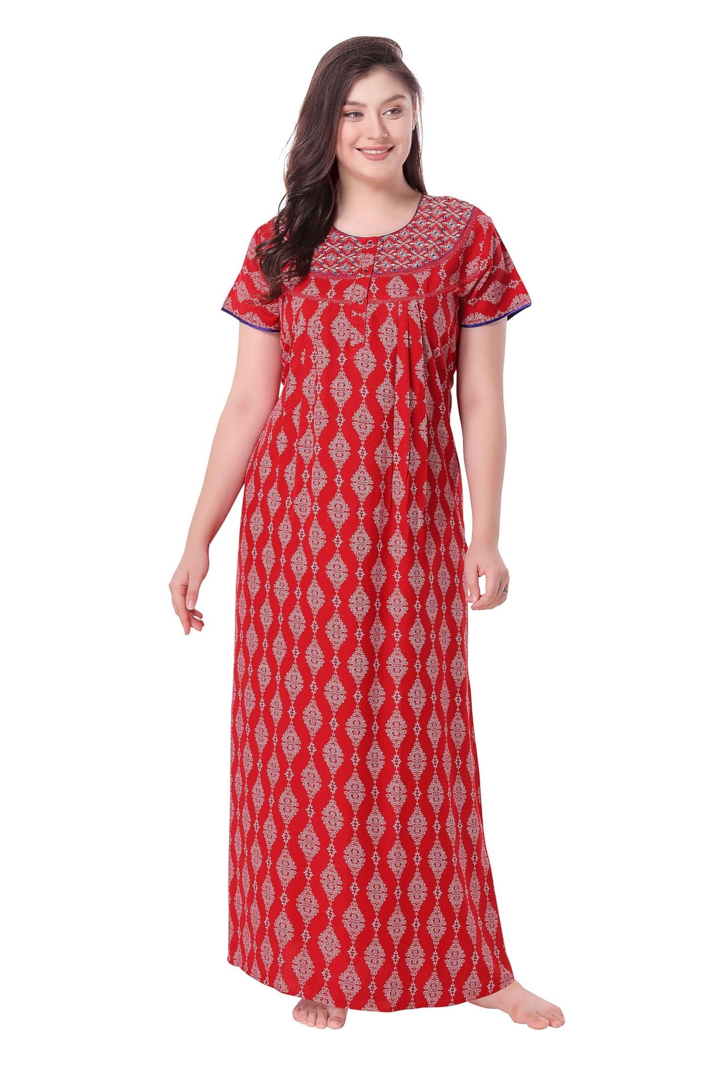 Soulemo Women's Printed Alpine Nighty (XL - Bust - 48, Red) 1673AXL