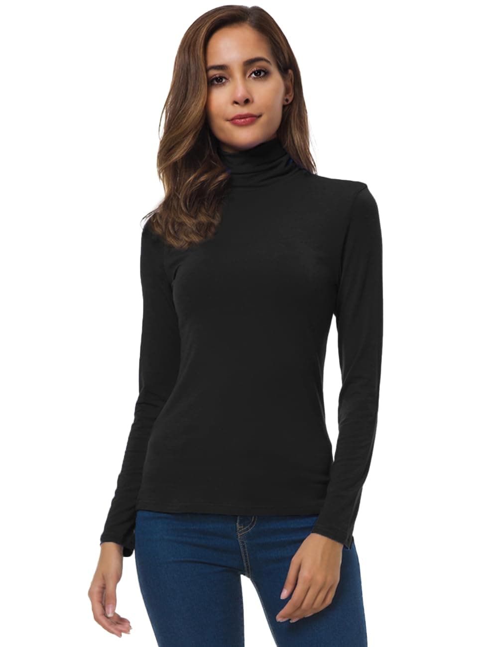 VOBCTY Women Black Long Sleeve Turtleneck Active Based Layer Work Tops Black Small