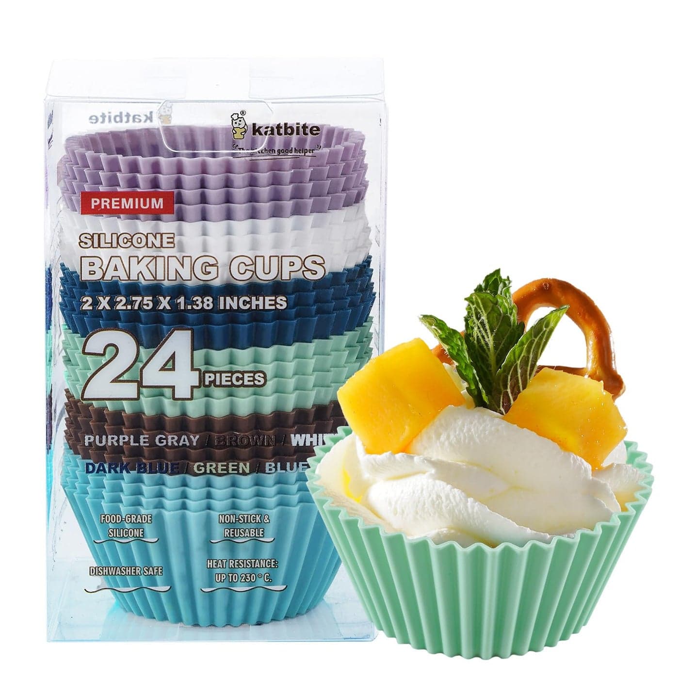 Silicone Cupcake Baking Cups Katbite 24 Pack Silicone Baking Cups Reusable Nonstick Heavy Duty Silicone Cupcake Liners for Baking Soft Pale Muffins Cups for Party Halloween Christmas