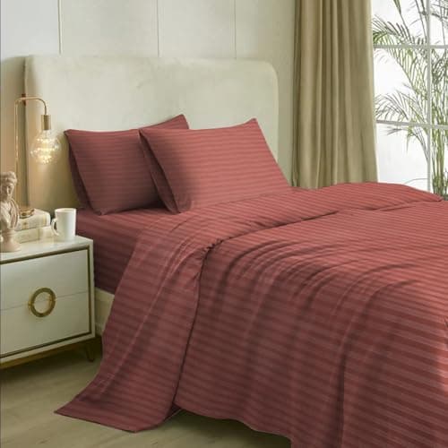 Naksh King Size Bed Sheet Cotton - Stripes Design, 210 TC Soft & Breathable Fabric, Includes 2 Pillow Covers, Ideal for Daily Home Use, Wine