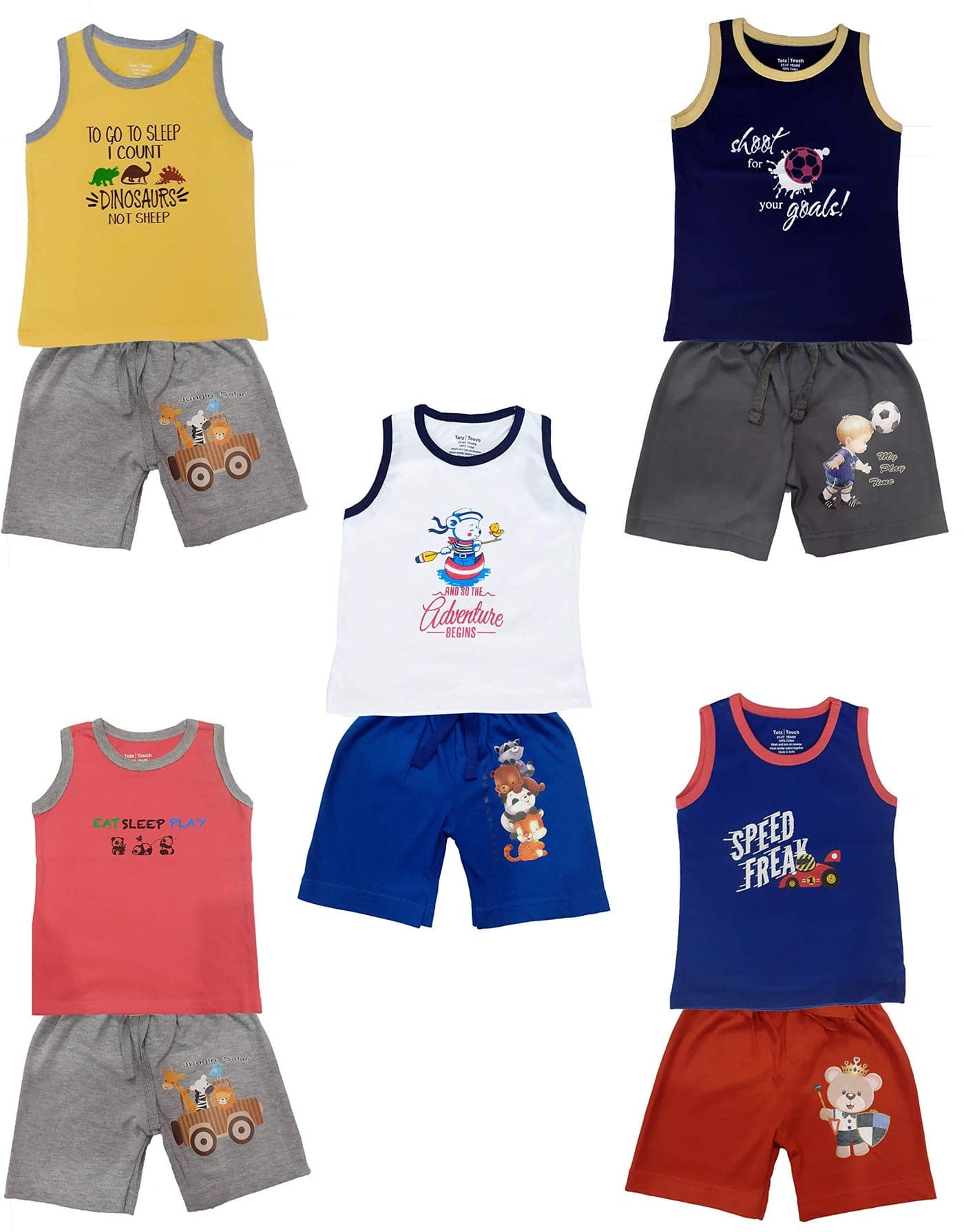TotzTouch Baby | Kids T Shirts And Shorts Set Cotton Combo Pack of 5 ( Multi Color Short Pants Age 6 months to 3- 4 years) (Multi color Solid, 1-2 years)