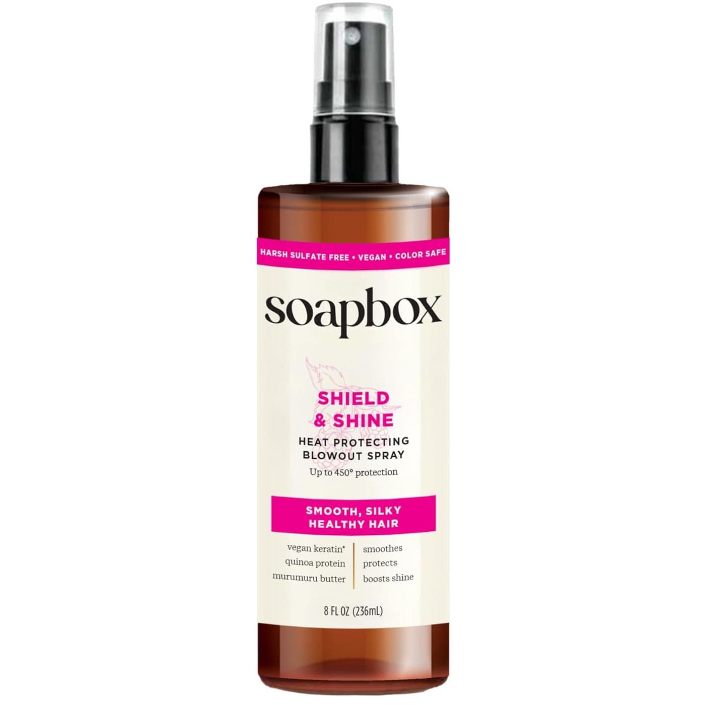 Soapbox Heat Protectant Spray 8oz Strengthening Hair Care 3in1 Heat Protection Shine Boosting Anti Frizz Hair Spray Vegan Silicone Free Sulfate Free Color Safe