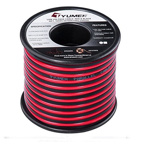 TYUMEN 100FT 18 AWG Gauge 2 Conductor Stranded Red Black Car Home Stereo Speaker Audio Cable Electrical Hookup Wire - 99.95% Oxygen Free Copper Wires