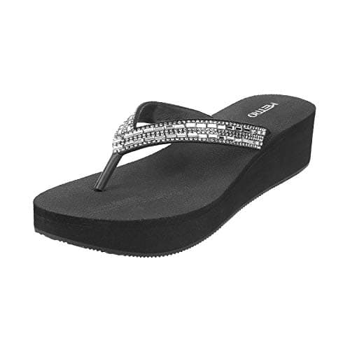 Metro Women's Black Casual Embellished Thong Strap Fashion Slippers UK/4 EU/37 (34-9824)