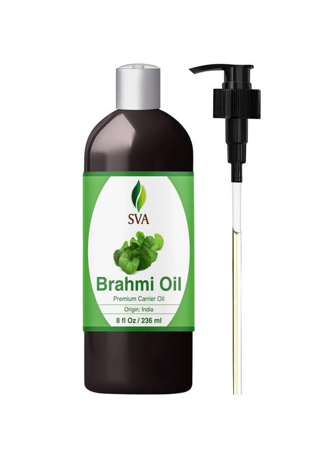 Brahmi Oil - 8 Fl Oz – 100% Natural Cold Pressed Brahmi Oil - for Face, Skin Care, Hair Care, Scalp Massage & Body Massage – Carrier Oil with Pump