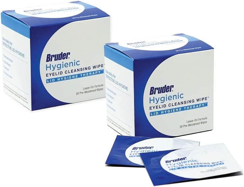 Bruder Hygienic Eyelid Cleansing Wipes Pack of 2 Rinsefree Exfoliating Wipes Remove Excess Oil and Debris from Eyelids Lashes 30 Count Box