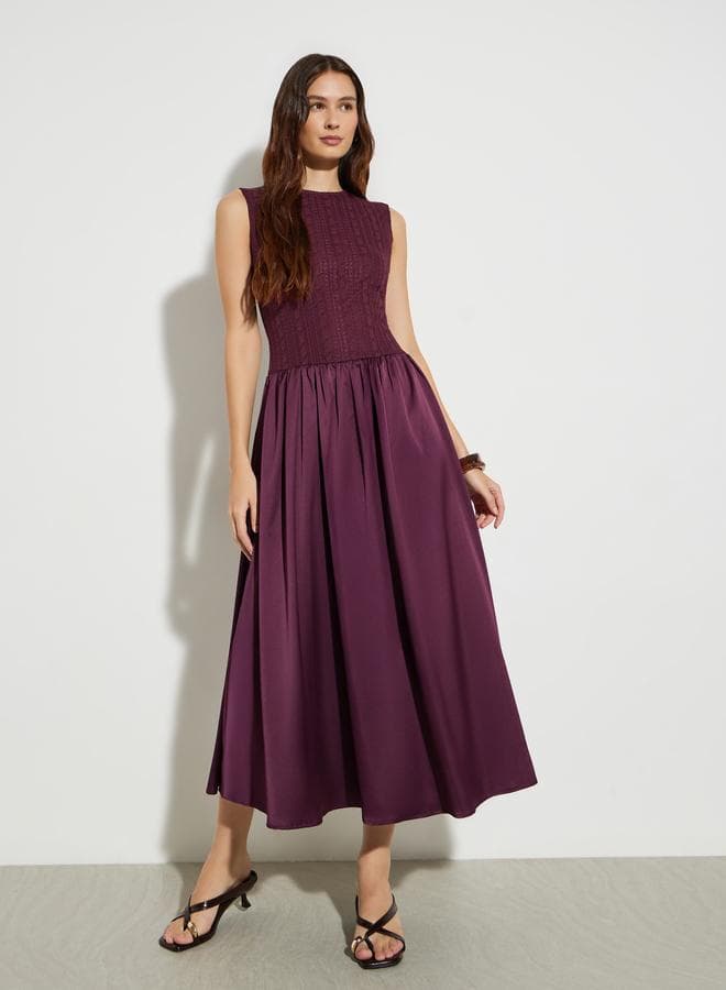 Burgundy Lace Panel Sleeveless Maxi Dress