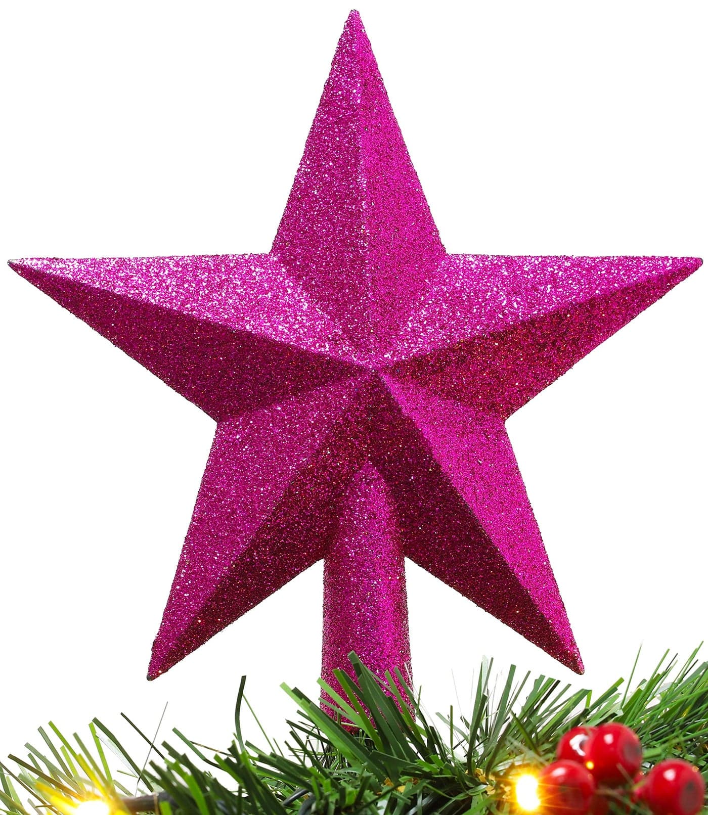 Christmas Concepts 20cm Glitter Tree Top Star Decoration Christmas Tree Topper Hot Pink