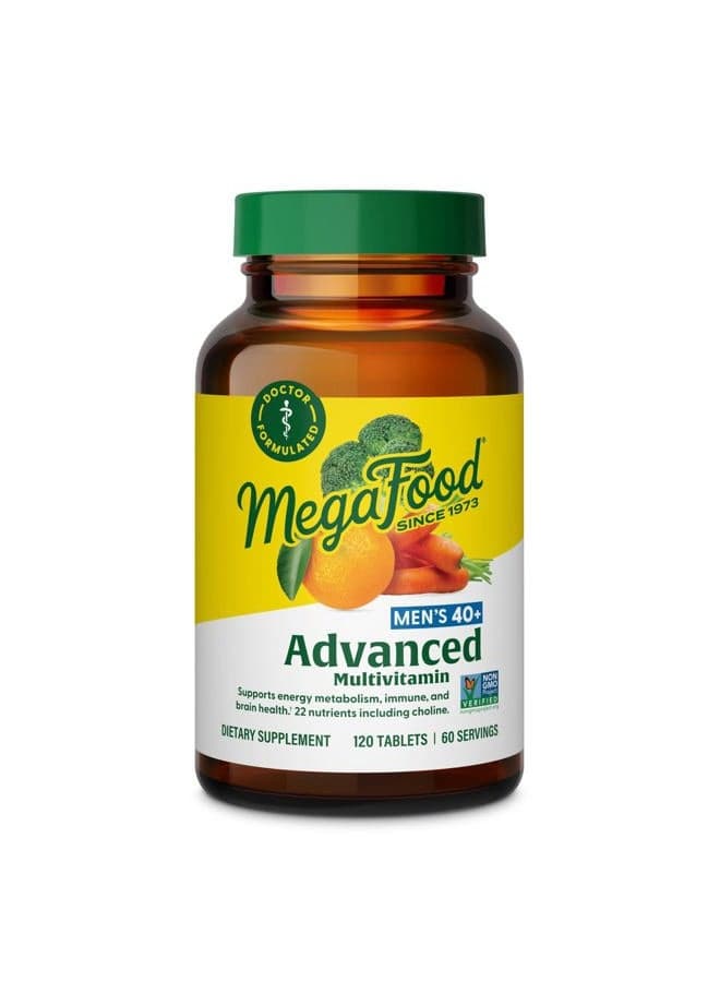 Men's 40+ Advanced Multivitamin for Men - Dr-Formulated - Choline, Vitamin B, Vitamin C, Vitamin D, Zinc & Real Food - Brain Health, Immune Support - Vegetarian - 60 Tabs (30 Servings)