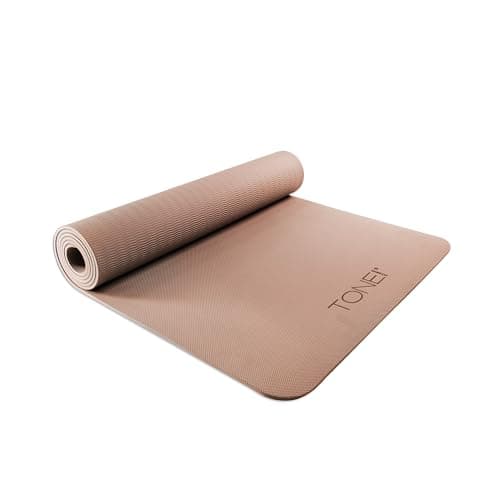 TONE Fitness Yoga Mat 1/4" Thick Non Slip Exercise & Pilates Mat for Home Workouts with Carrying Strap | Pyramid Pattern | Mocha