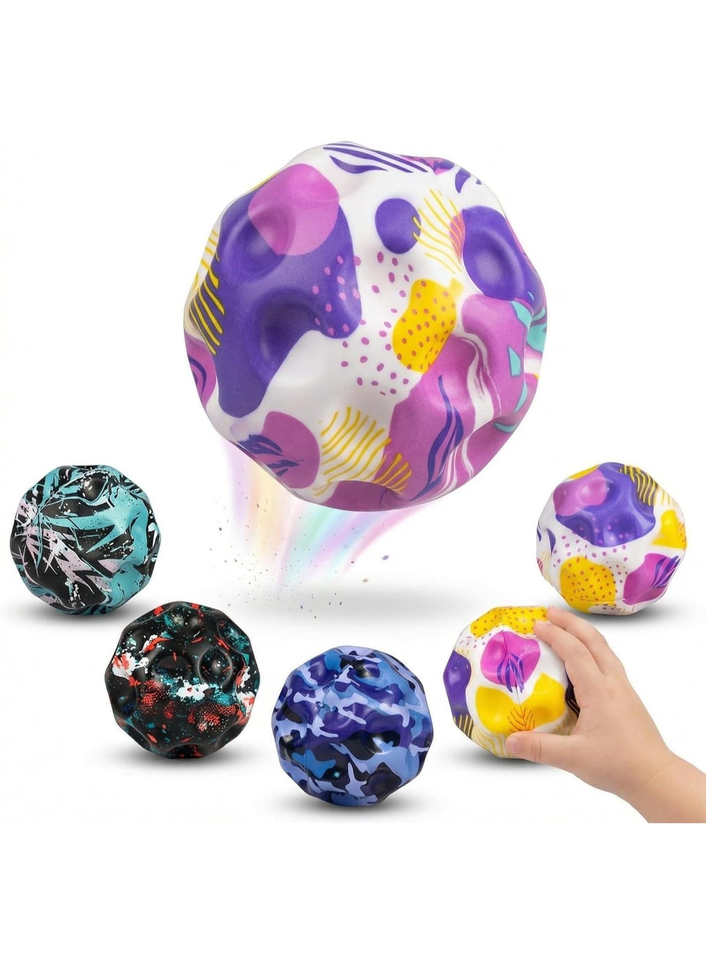 Moon Bounce Balls 6 Pack - High Bouncing Space Ball Toys for Kids, Super Jump Balls Outdoor Indoor Toy, Colorful Camouflage Bouncy Balls, Eco-Friendly Reusable, Gift for Boys Girls Ages 3+