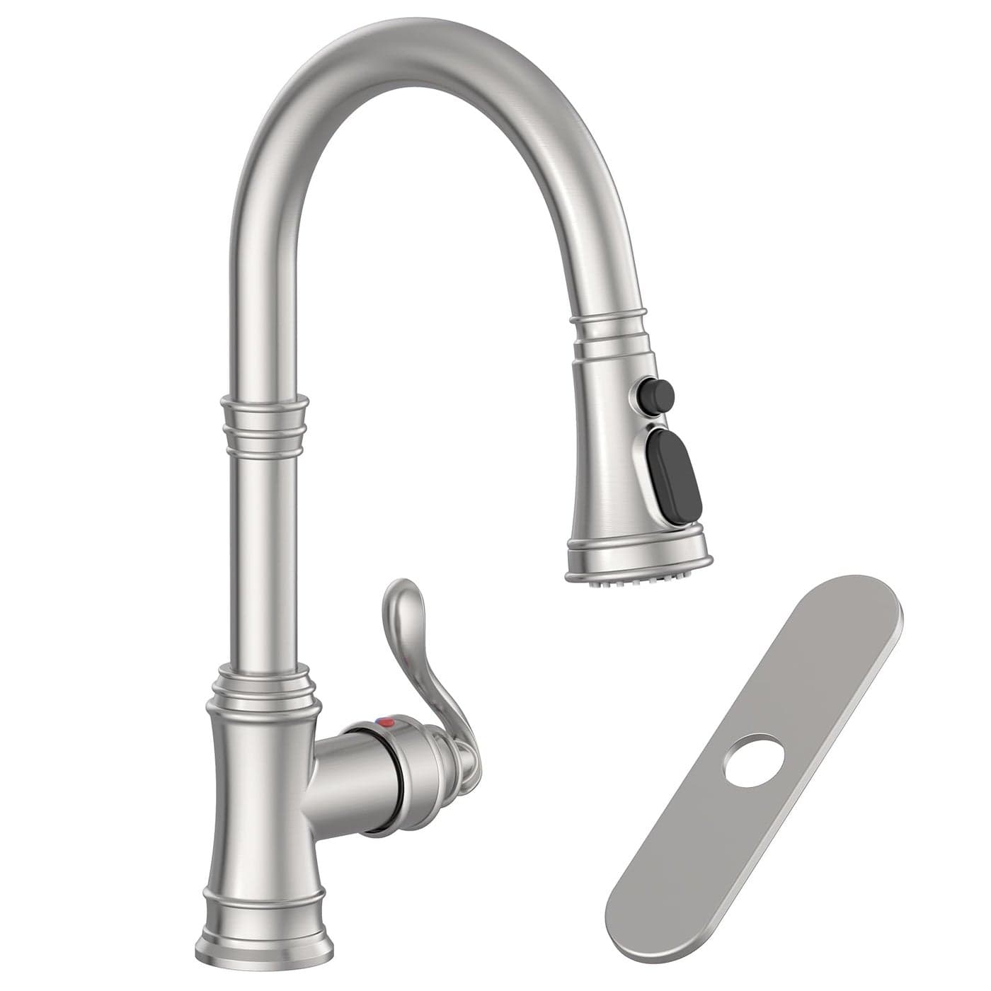 Homevacious Kitchen Faucet with Pull Down Sprayer Brushed Nickel 3 Spray Modes Vintage Single Handle Antique Brass Sink Faucet 1 or 3 Hole with Deck Plate Supply Lines for Farmhouse Camper Rv Bar