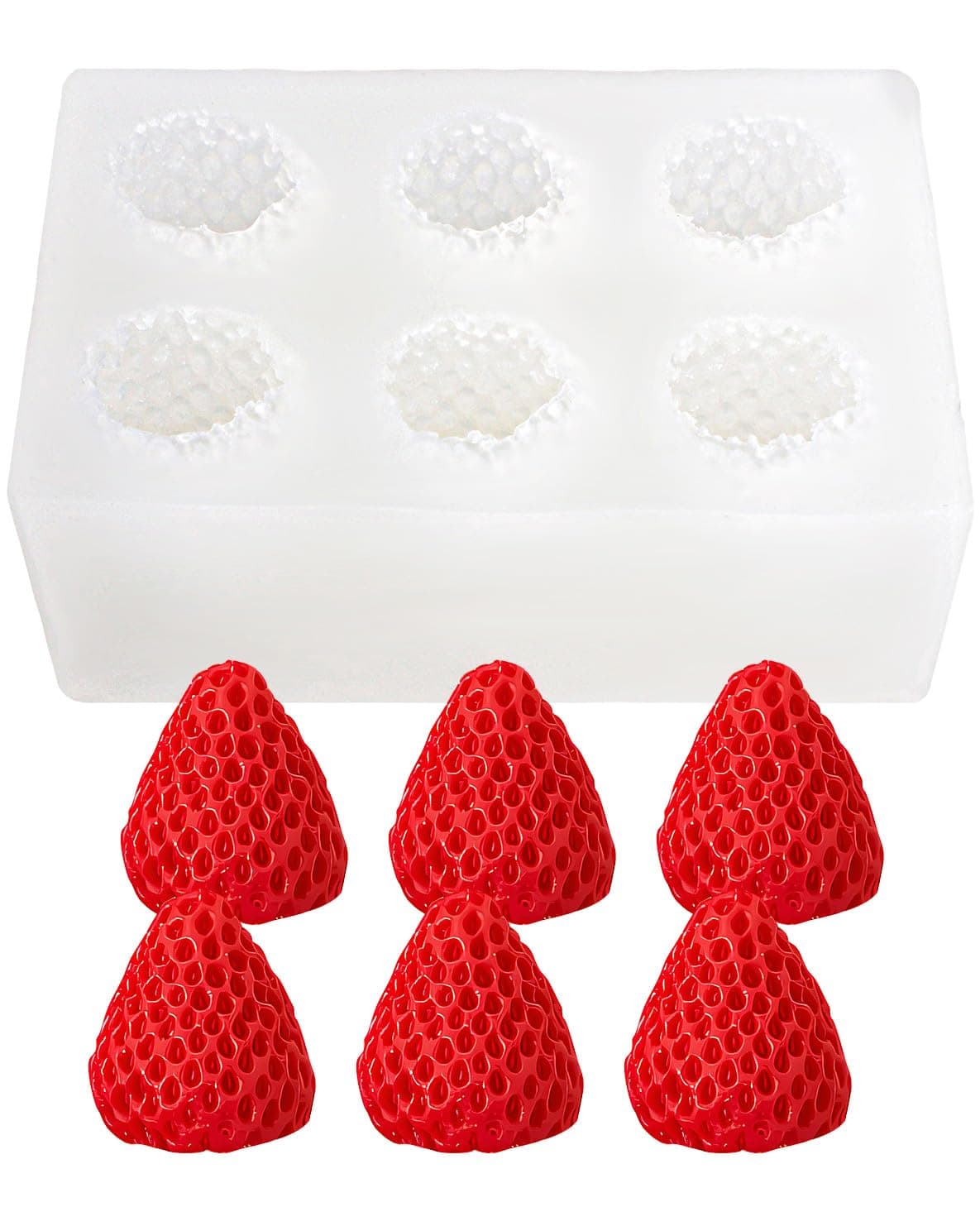 Liobelon 6 Cavity 3D Strawberry Chocolate Mold - Silicone Fruit Mold for Fondant, Resin, Cake Topper, Cupcake Decorating Tools - White