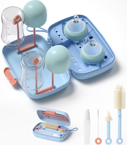 Suvast 7in1 Travel Bottle Cleaner kit with Baby Bottle Brush and Bottle Drying RackSwift Cleaning Easy PortabilityBlue