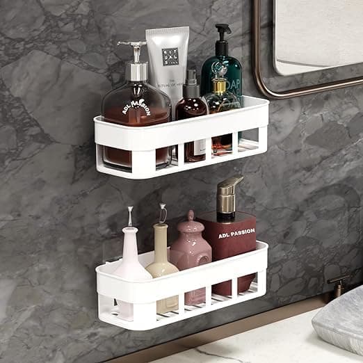 SUFAST STO Self Adhesive Wall Mounted Plastic Bathroom Shelf Sticker Bathroom Shelf White Pack of 2