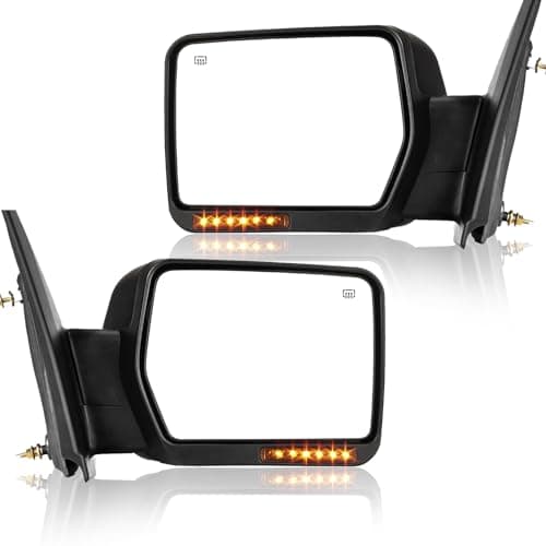 PZ Pair Set Left & Right Towing Mirrors For 07-14 Ford F-150 Truck Pickup Black POWER HEATED With AMBER SIGNAL Light Driver&Passenger Side LH RH Replacement