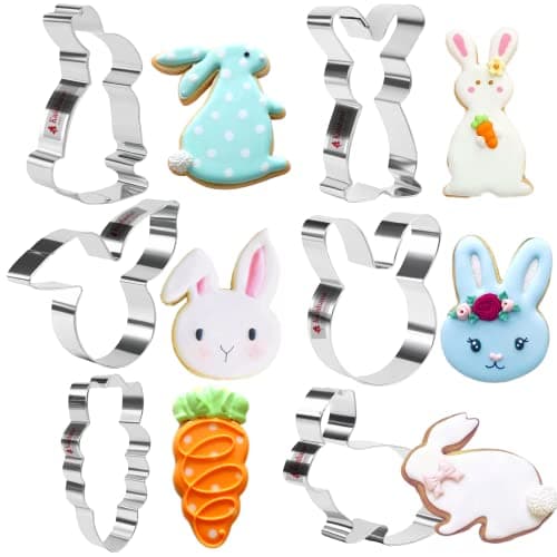 Easter Cookie Cutters Set rabbit Bunny Carrot Rabbit Face Shapes Biscuit Cutters 6 Pieces Stainless Steel