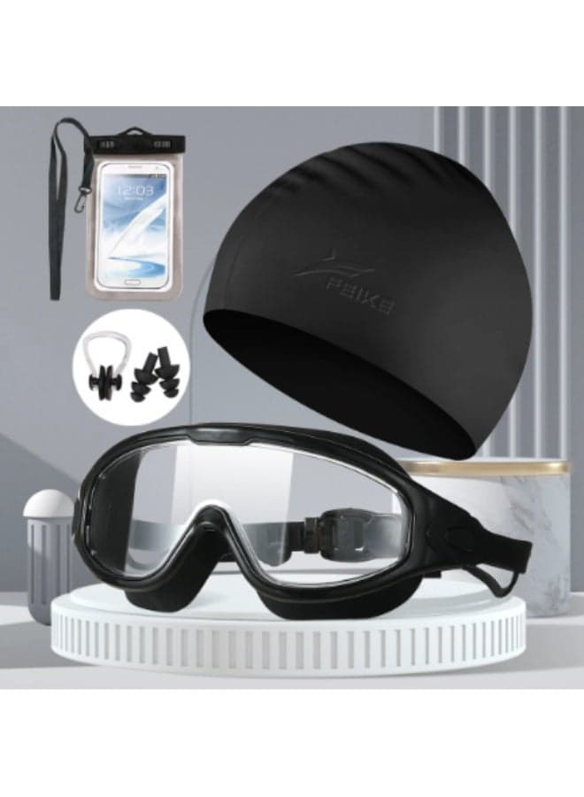 Swimming Goggles with Waterproof Mobile Case for Men Women with Silicone Waterproof Earplugs, 180° Wide View Anti-Fog No-Leak Swimming Glasses for Adults/Youth, UV Protection Pool Goggles