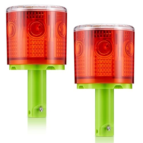 Kittmip 2 Pcs Solar Strobe Warning Traffic Light 360 Degree Single Column IP65 Waterproof Emergency Strobe Flashing Barricade Safety Road Construction Traffic LightRedStand