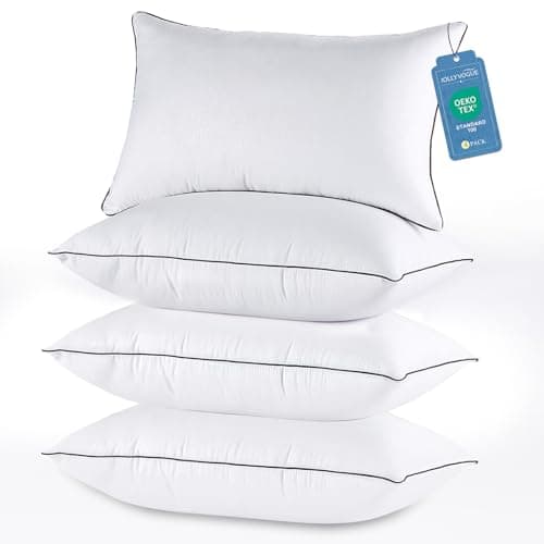 JOLLYVOGUE King Size Pillows Set of 4 for Sleeping, Soft and Supportive Bed Pillows with Down Alternative Filling for Side and Back Sleepers, Hotel Collection