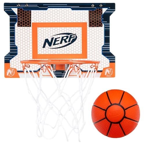 NERF Over the Door Mini Basketball Hoop Set Pro Hoop Mini Basket Set with NERF Foam Basketball Steel Rim Great for Dunking Perfect Bedroom Office Accessory