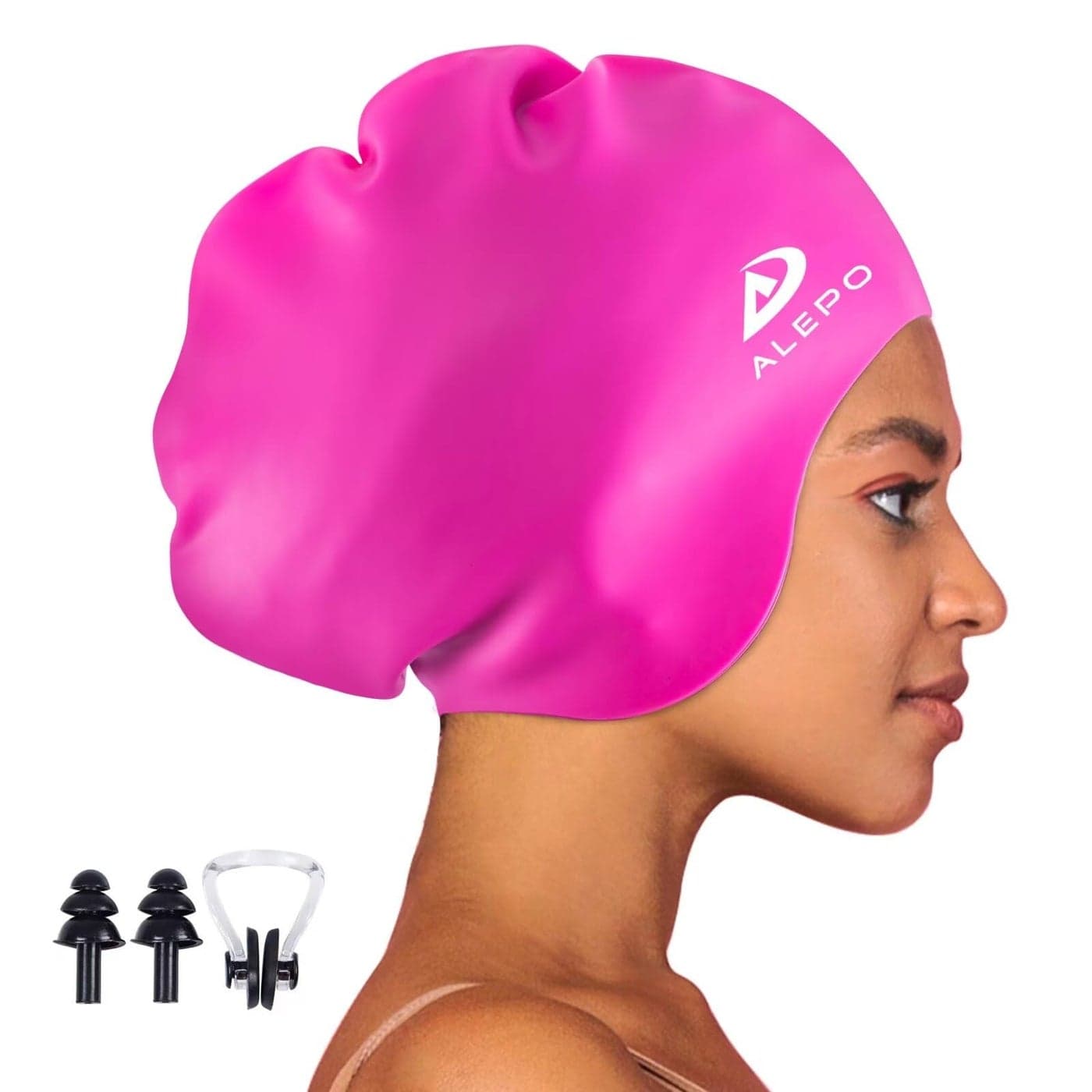 Alepo Extra Large Swim Cap for Women Men, Durable Silicone Swimming Hat with Ear Protection, Unisex Adults Bath Swimming Caps for Long Thick Curly Hair & Dreadlocks Braids Weaves Afro Hair