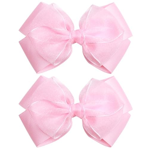 Zolyco Big 45 Inch Organza Double Hair Bow Clips Lined Boutique Alligator Hairpin for Baby Girls Toddlers and Little Teens Kids Barrettes Set of 2 Stylish