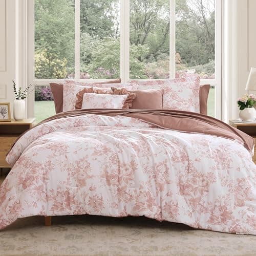 BLOOMHAVEN Twin XL Comforter Set -5 Pieces Floral Rose Bedding Set for All Seasons, Bed in a Bag with Botanical Flowers Comforter, Sheets, Pillowcase & Sham