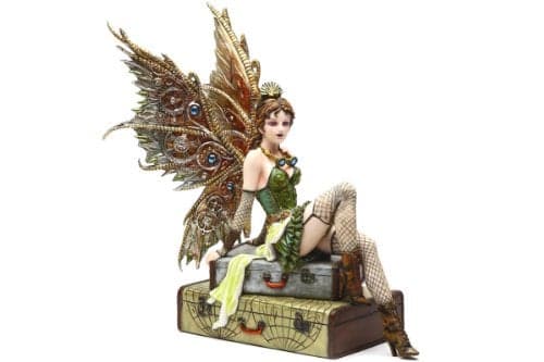 PTC 9.38 Inch Steampunk Fairy Sitting on Vintage Luggage Statue Figurine