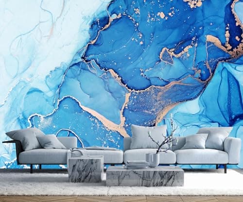 Toolhom Blue Marble Wallpaper Abstract Gold Art Mural Wallpaper for Living Room Bedroom Dining Room BasementNot SelfAdhesive