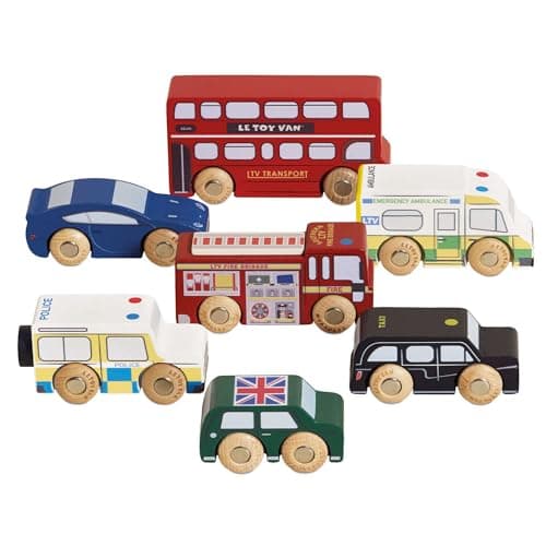 Le Toy Van London Car Set Premium Wooden Toys for Kids Ages 3 Years Up TV267 7pk