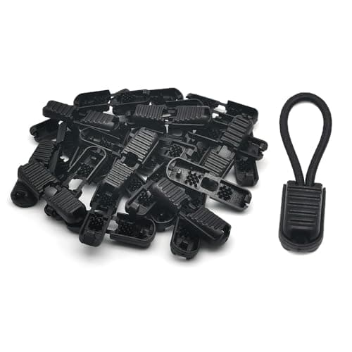 30 Pack Zipper Pull Tabs Cord End Tips Shoelace End Tips Cord Lock Clips for Paracord Drawstrings Backpack Quick No Tied Shoelace Running Shoe Parachute Lanyard Loops Black