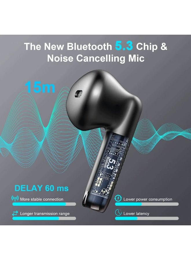 Wireless Earbuds, Bluetooth 5.3 Earbuds Stereo Bass, Bluetooth Headphones in Ear Noise Cancelling Mic, Earphones IP7 Waterproof Sports, 32H Playtime USB C Mini Charging Case Ear Buds for Android iOS