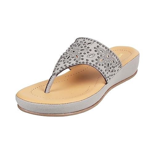 Mochi Women Grey Comfort & Fashion Wedge Heel Sandal UK/5 EU/38 (44-59)