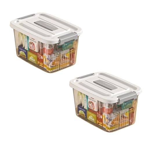 Ash & Roh Multipurpose Plastic Storage Container with Lockable Lid & Wheels, Stackable Clear Organizer Bin for Clothes, Toys, Office & Garage Storage (pack of 2, 2 num transparent)