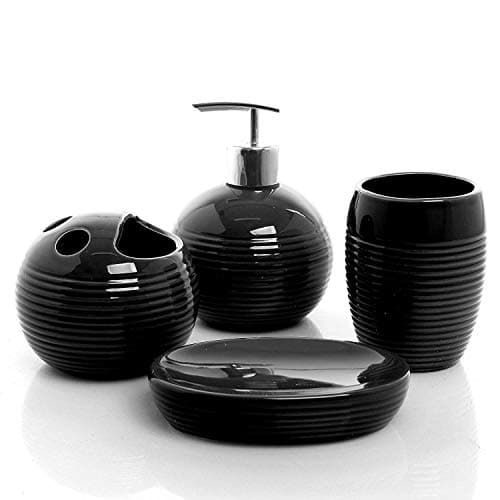Ceramic Bathroom Set of 4 Pieces - Soap Dispenser, Beaker/Tumbler, Soap Dish, Brush Holder for Bathroom Décor & Home Gift Set