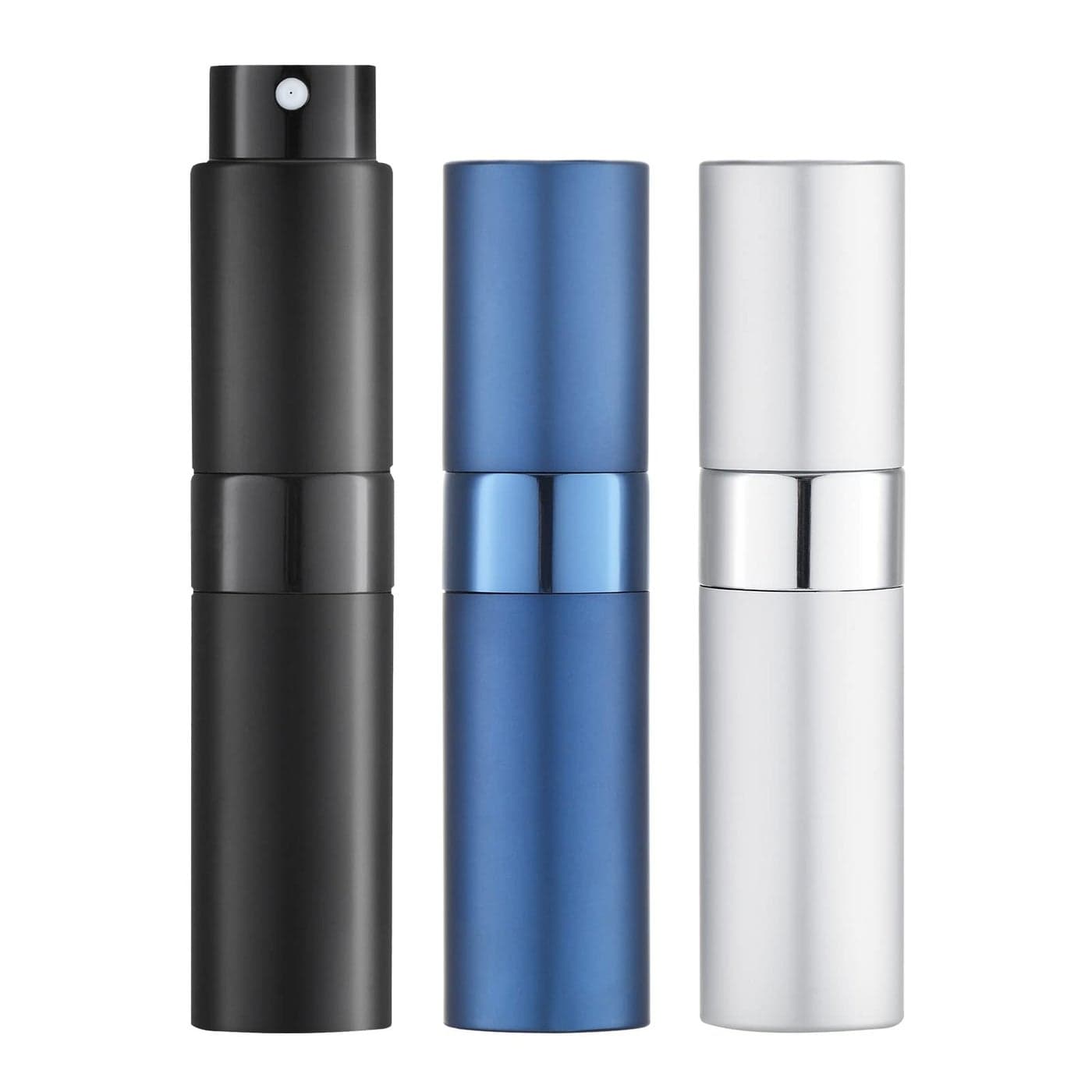 LISAPACK 8ML Atomizer Perfume Spray Bottle for Travel 3 PCS Empty Cologne Dispenser Portable Sprayer Black Silver Blue