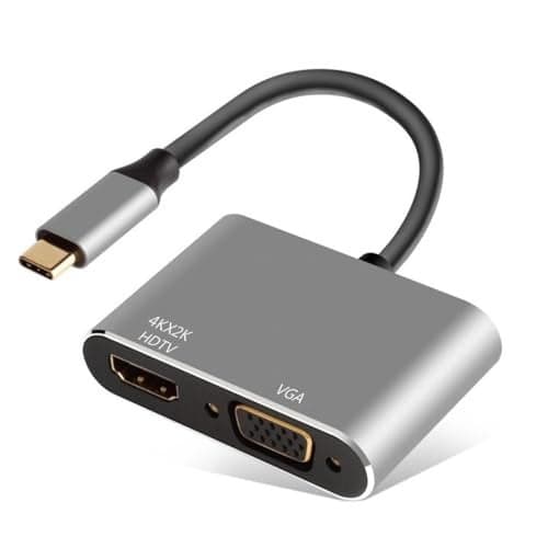 Znoogrn USB C to HDMI VGA Adapter 2 in 1 Thunderbolt 3 TypeC to VGA 4K HDMI Converter for Dual Monitor Adapter Compatible with MacBook Pro iPhone 16 15 Pro Max Surface Pro PC etc